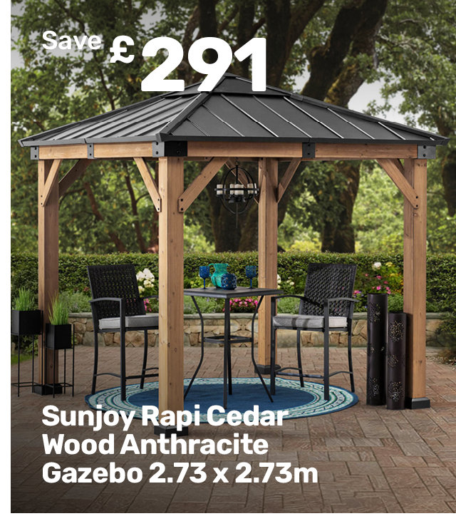 Sunjoy Rapi Cedar Wood Anthracite Gazebo 2.73 x 2.73m. Save £291