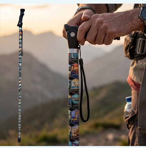 man holding hiking staff