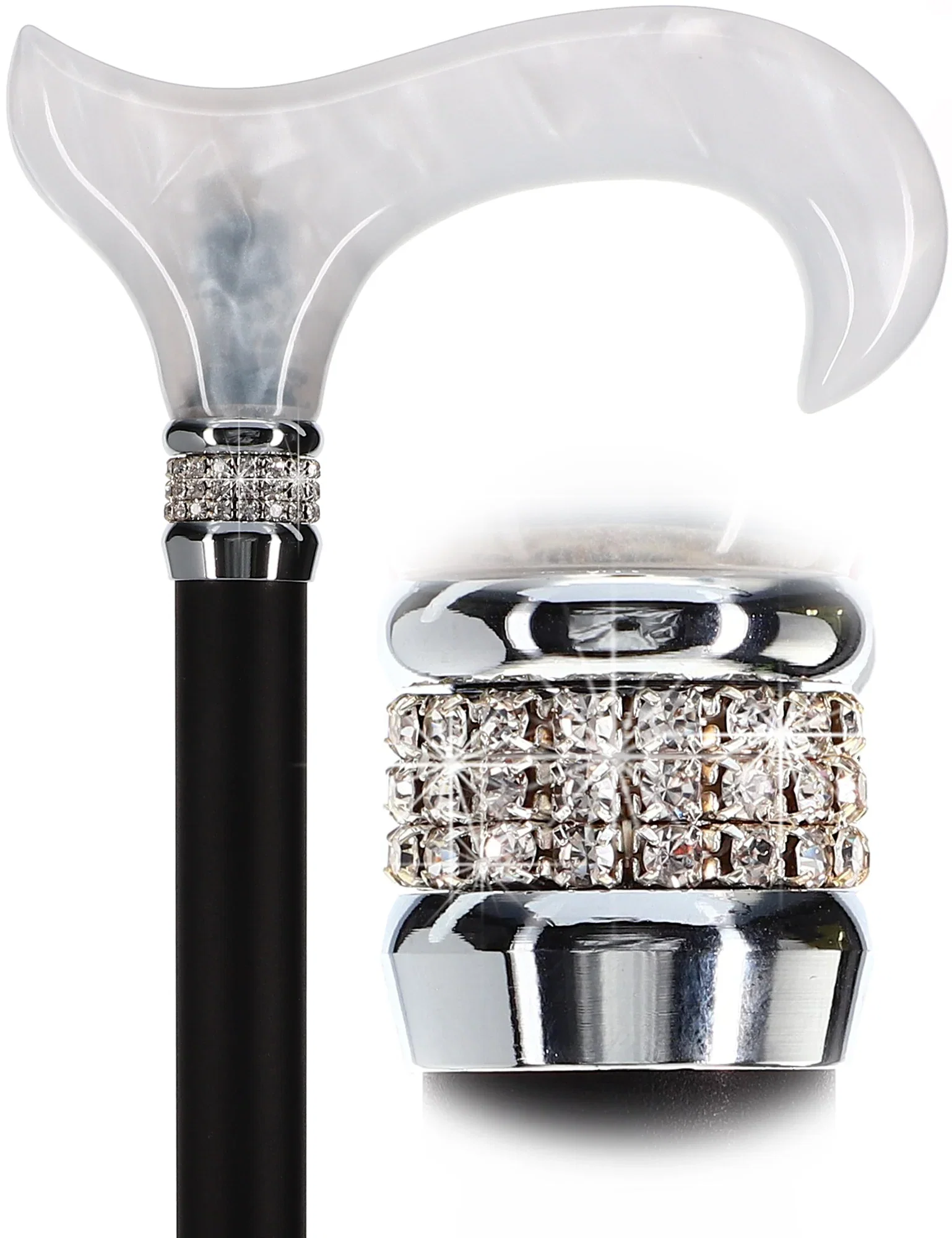 Image of Black & White Pearlz Rhinestone Orthopedic Derby Cane