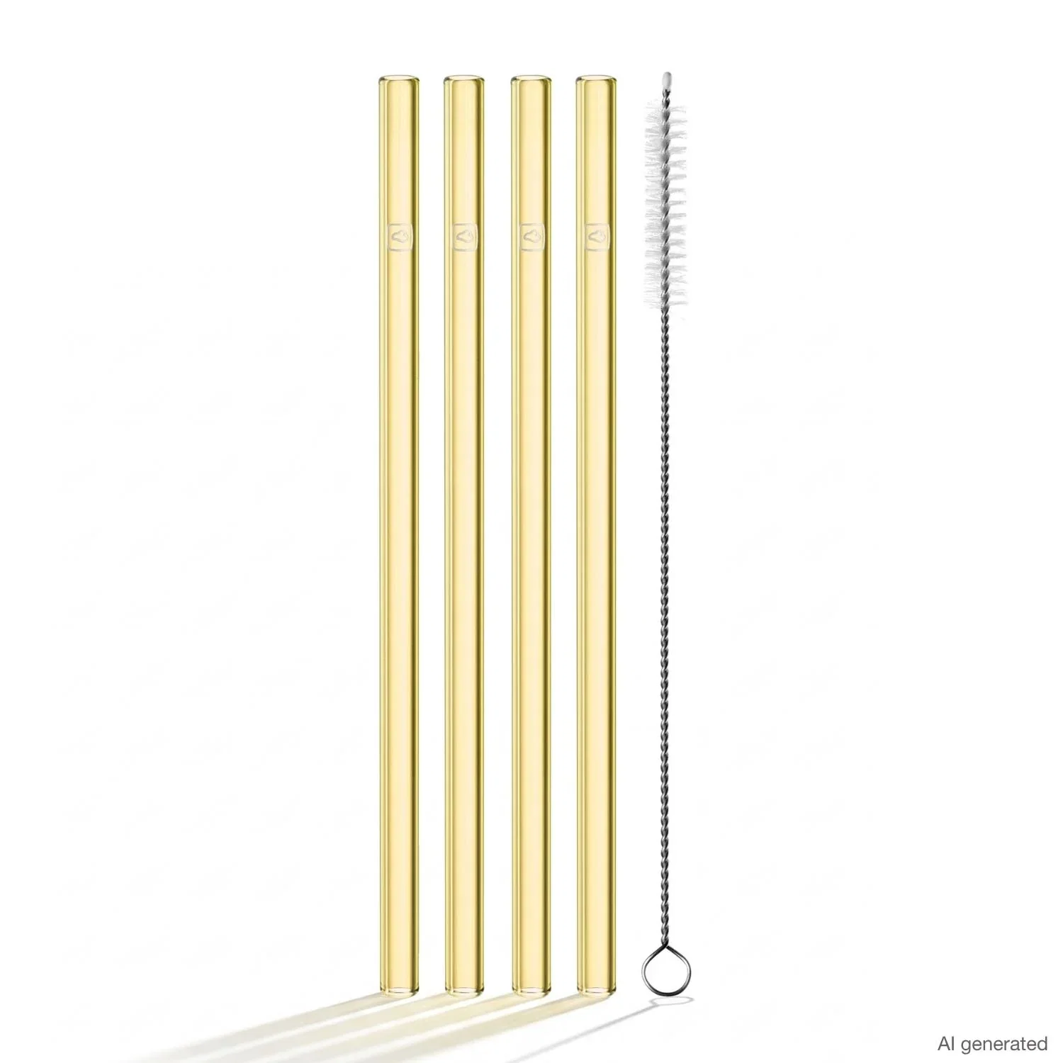 Image of Glastrinkhalm SOLE 20 cm gelb 4er-Set + Reinigungsbürste