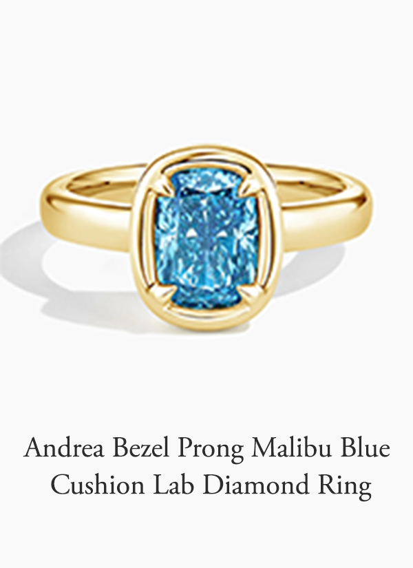 Andrea Bezel Prong Malibu Blue Cushion Lab Diamond Ring