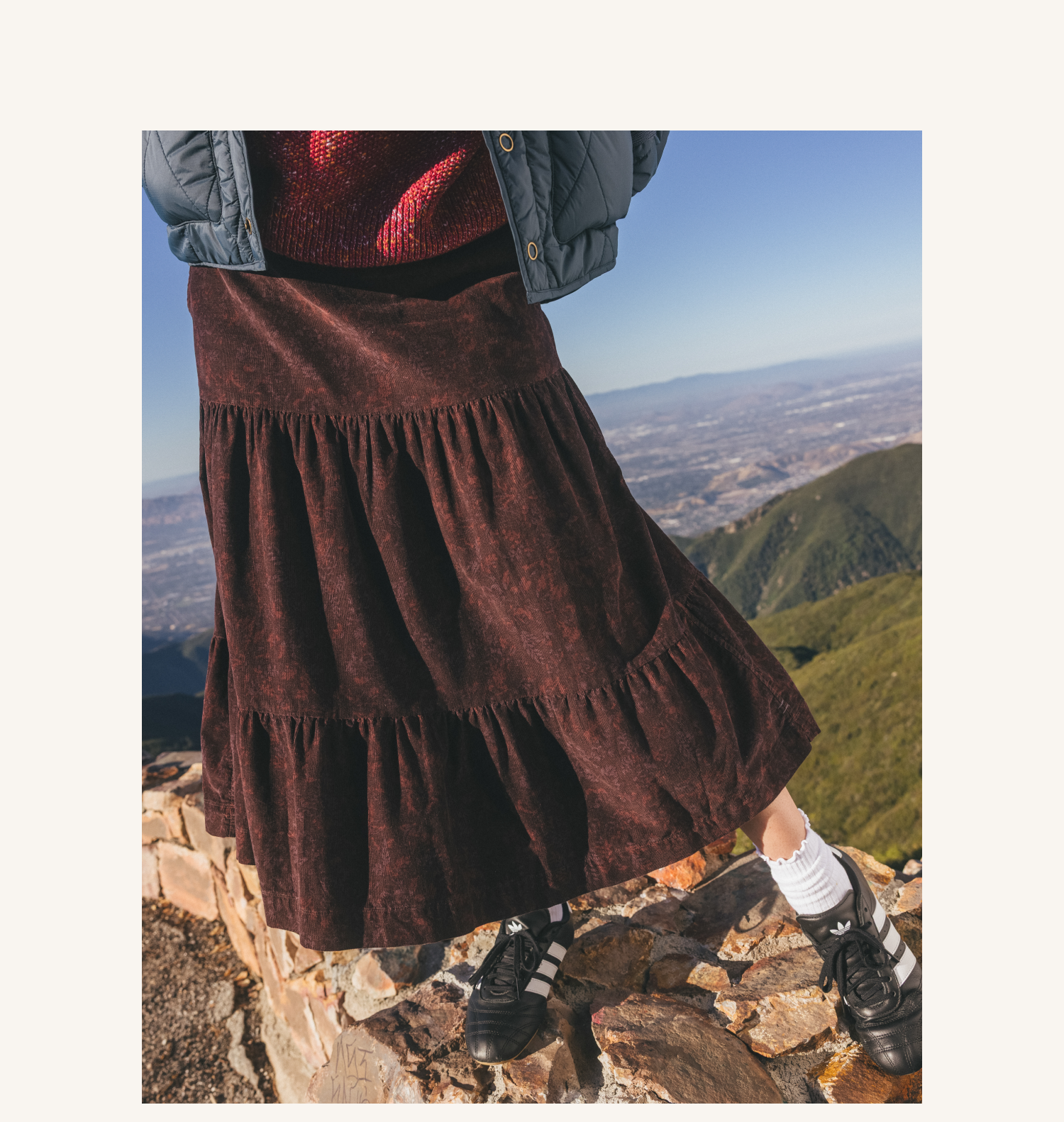 Cattail Corduroy Tiered Midi Skirt