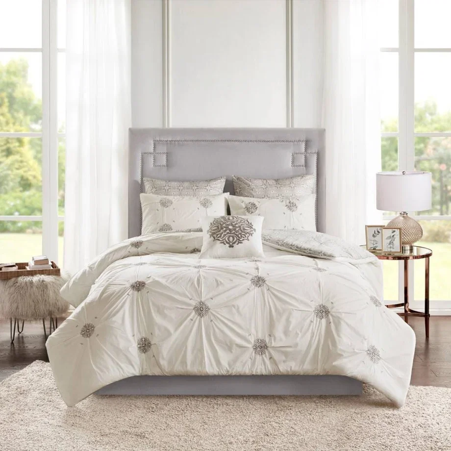 Malia 6 Piece Embroidered Cotton Reversible Comforter Set