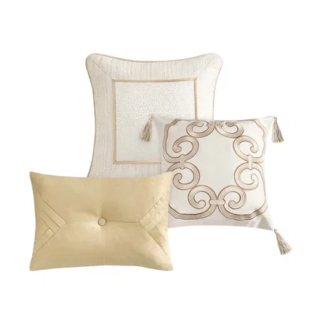 Valetta Ivory and Gold Decorative Throw Pillow Set of 3
