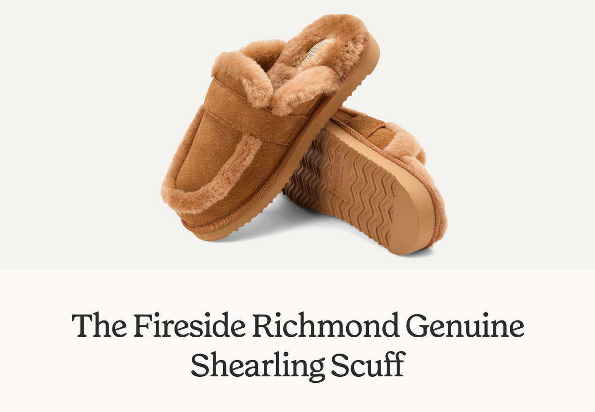 THE FIRESIDE RICHMOND GENUINE SHEARLING SCUFF.