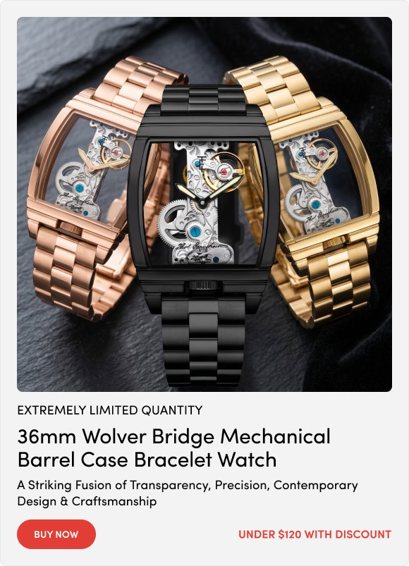 ES-8299-33 Thomas Earnshaw | 36mm Wolver Bridge Mechanical Barrel Case Bracelet Watch