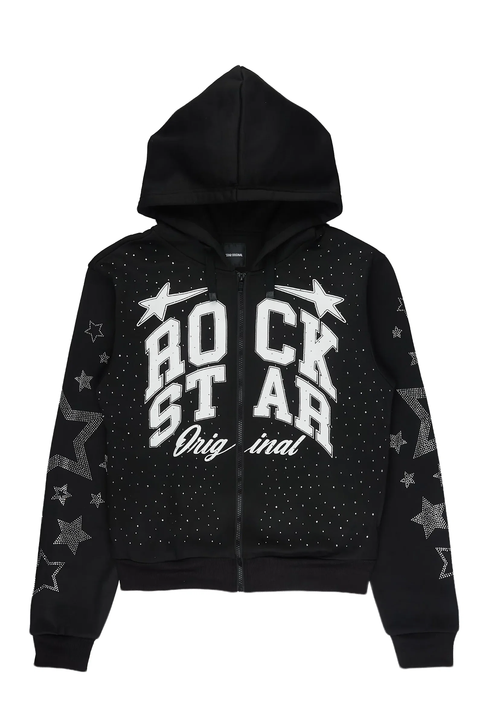 Image of Flaveya Black Rhinestone Zip Up Hoodie