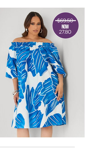 Off The Shoulder Leaf Print Dress