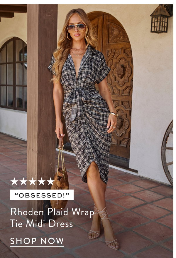 Rhoden Plaid Wrap Tie Midi Dress