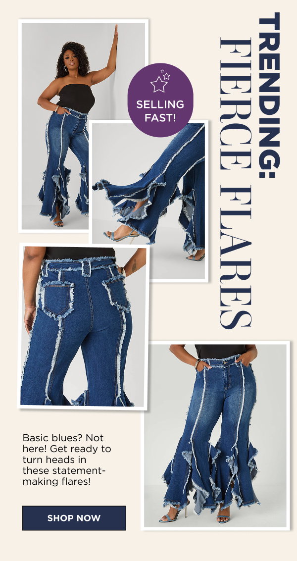 Trending Now: Frayed Ruffle Flared Jeans. Shop Now