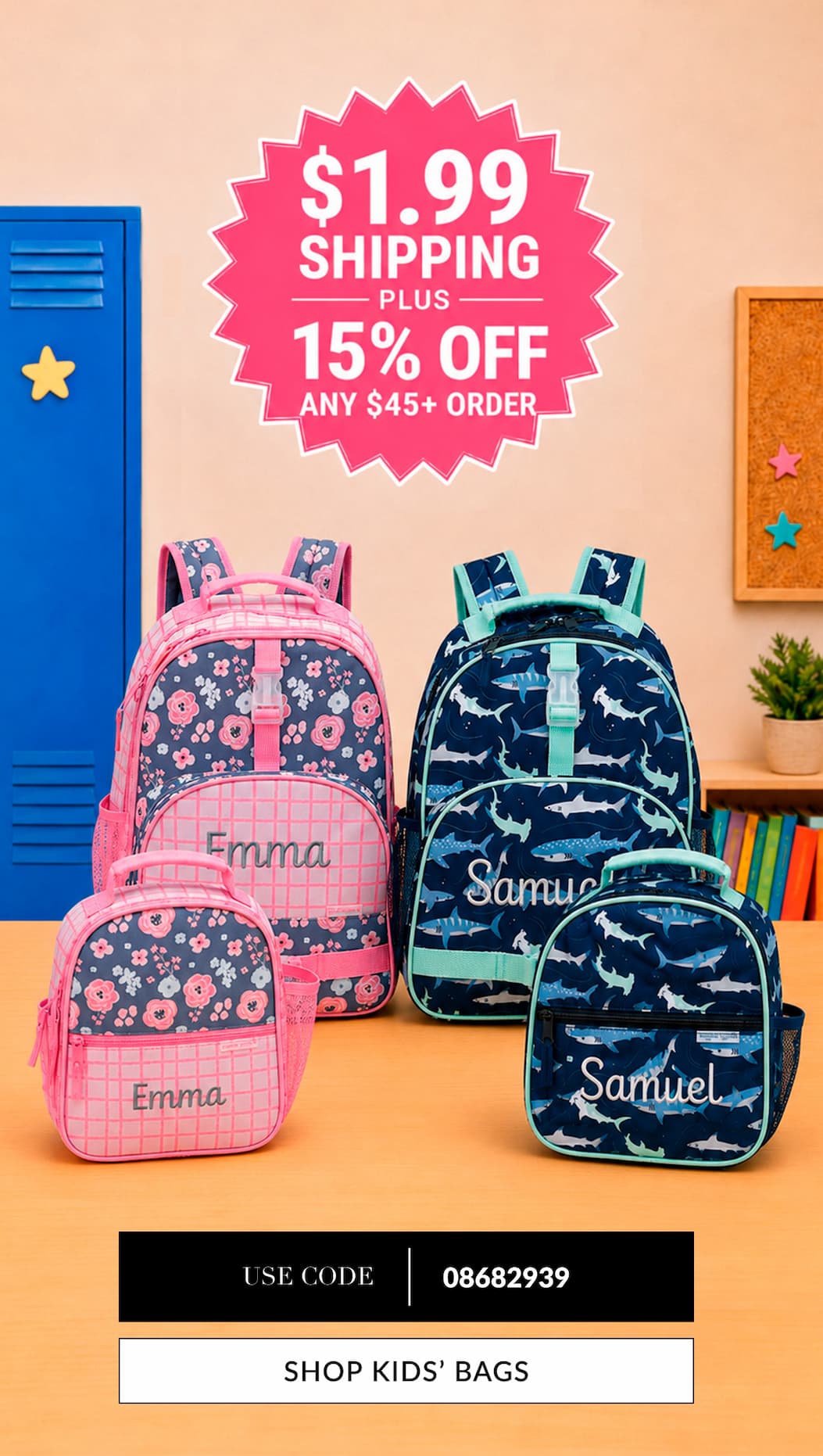 $1.99 shipping plus 15% off any $45+ order