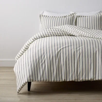 Image of Tailored Stripes and Plaids Classic Cool Cotton Percale Bed Duvet Cover