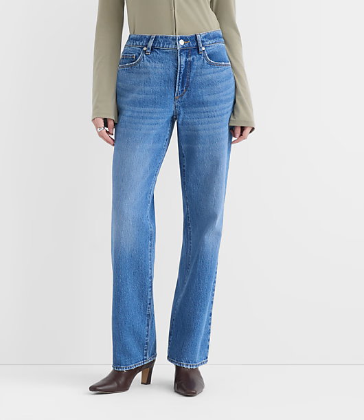 Rivete Tall Curvy Mid Rise Relaxed Straight Jeans in Vintage Mid Wash