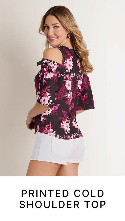 Printed Cold Shoulder Top