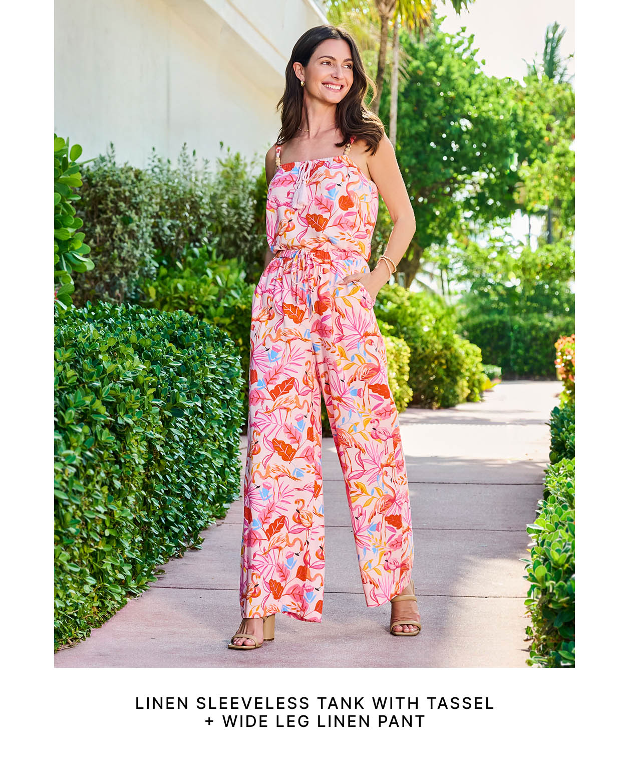 Linen Sleeveless Tank With Tassel + Wide Leg Linen Pant