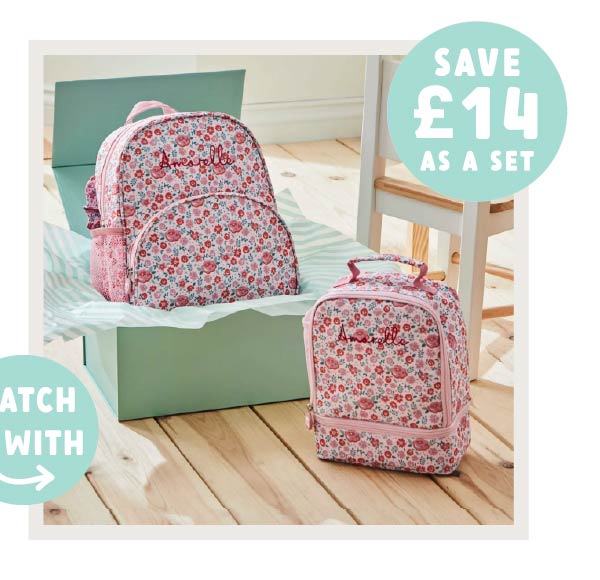 Personalised Ditsy Frill Backpack & Lunch Bag Set