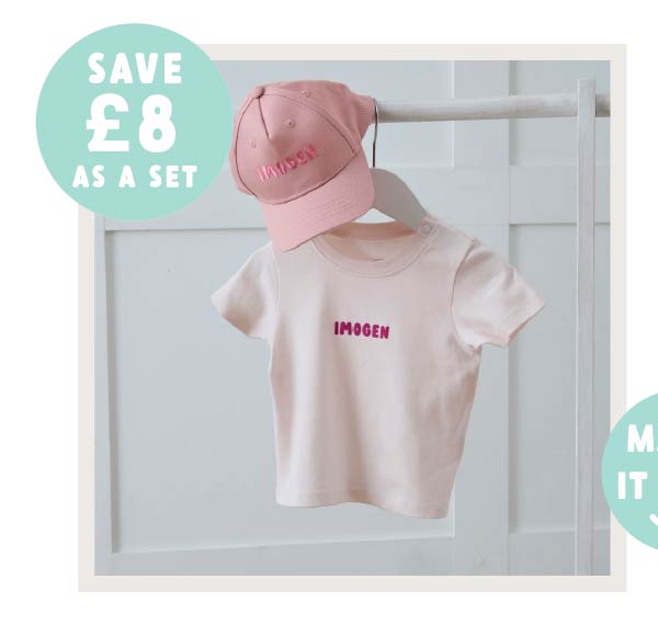 Personalised Pink Cap and T-Shirt Gift Set