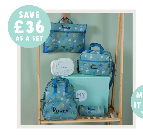 Personalised Khaki Dino Ultimate Back To School Set