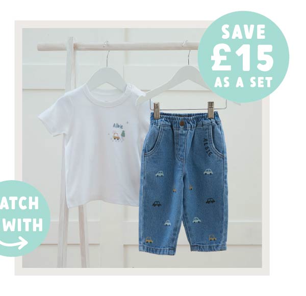 Personalised Going Somewhere White Tee and Jeans Gift Set