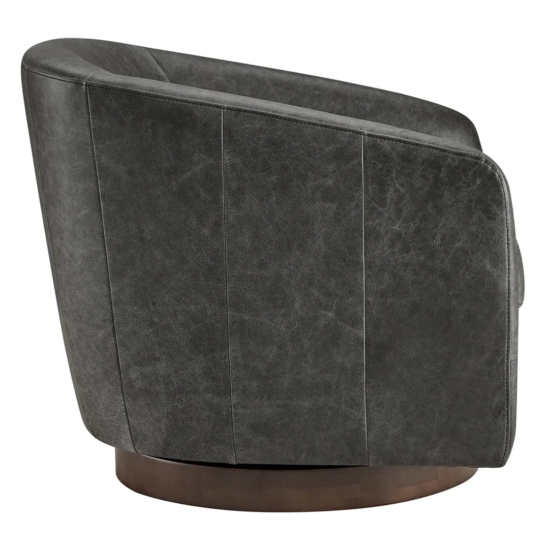 Bennett Genuine Leather Swivel Barrel Chair