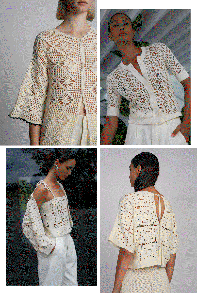 A gif of ivory crochet and knit products from ELEVEN SIX