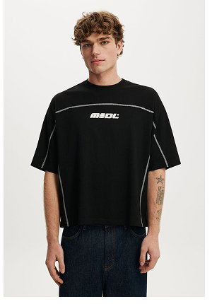 Black oversized t-shirt with piping on sleeves