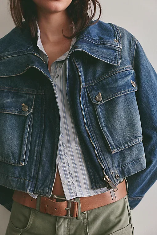 We The Free Heart Land Cozy Denim Cropped Jacket
