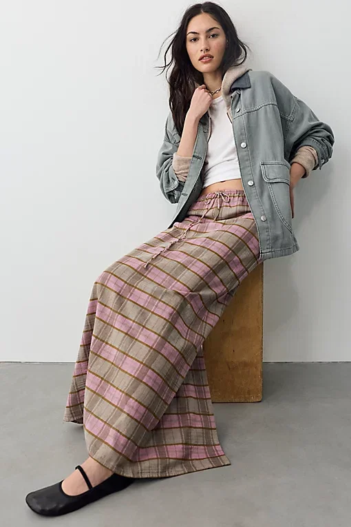 Plaid Column Skirt