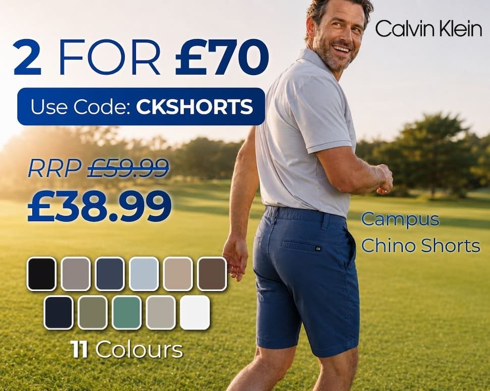 Calvin Klein Mens 2026 Campus Chino Lightweight Stretch Golf Shorts