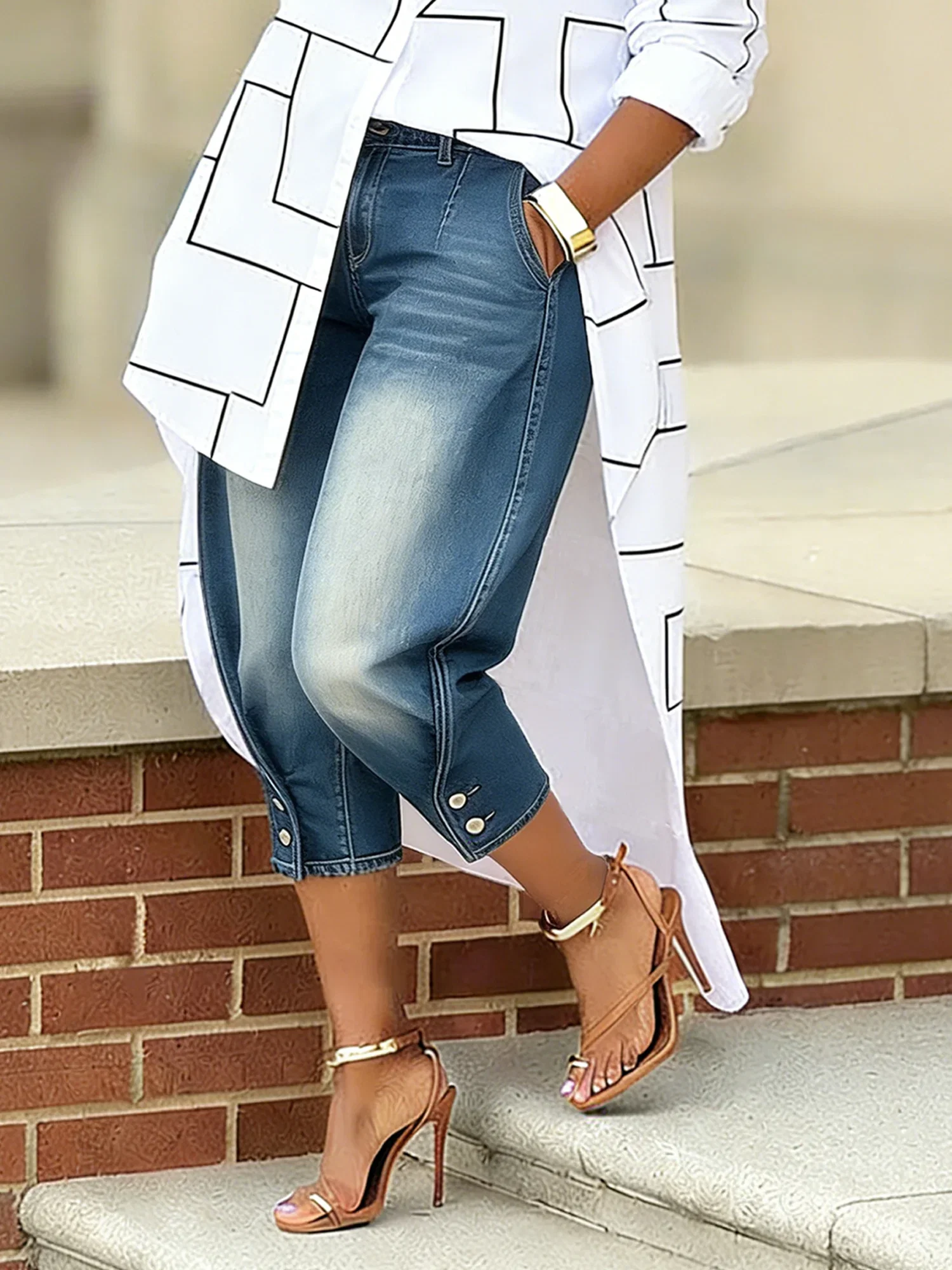 Denim Buttoned Casual Jeans