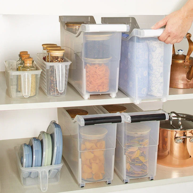 Image of Rolling Slim Household Storage Bin with Handle