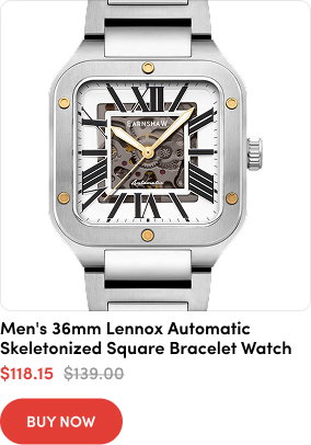 ES-8303-44 | Men's 36mm Lennox Automatic Skeletonized Square Bracelet Watch  $118.15