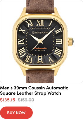 ES-8284-01 | Men's 39mm Coussin Automatic Square Leather Strap Watch  $135.15