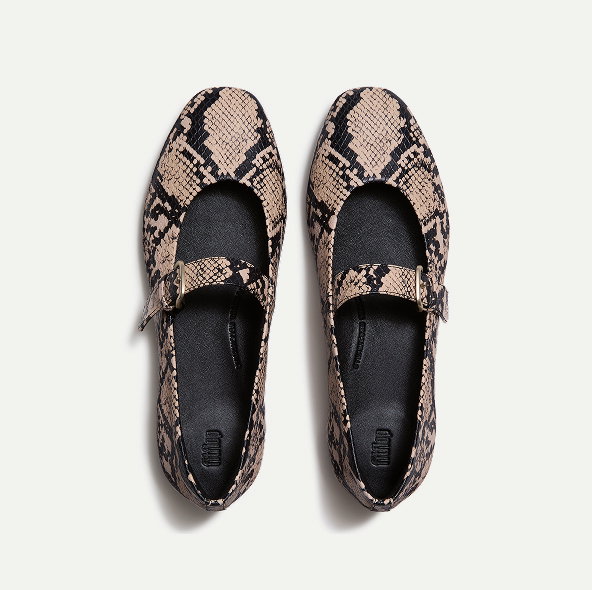 DELICATO Leather Mary Janes - Taupe Snake