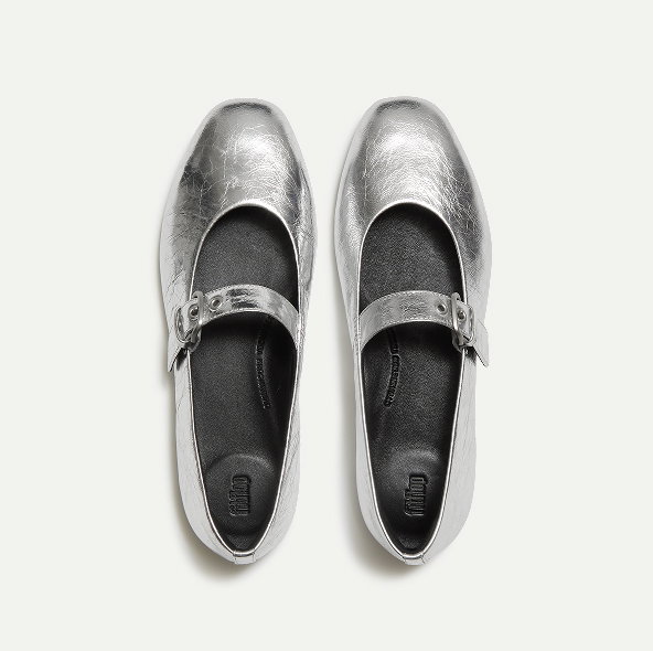 DELICATO Leather Mary Janes - Silver