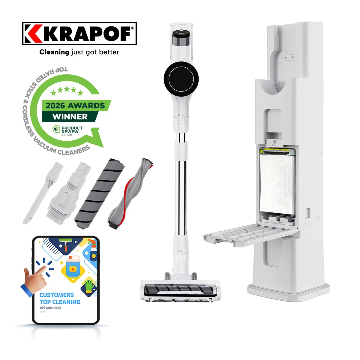 Image of KRAPOF® Auto Clean Self Empty Slim Power Vac Cordless Stick Vacuum