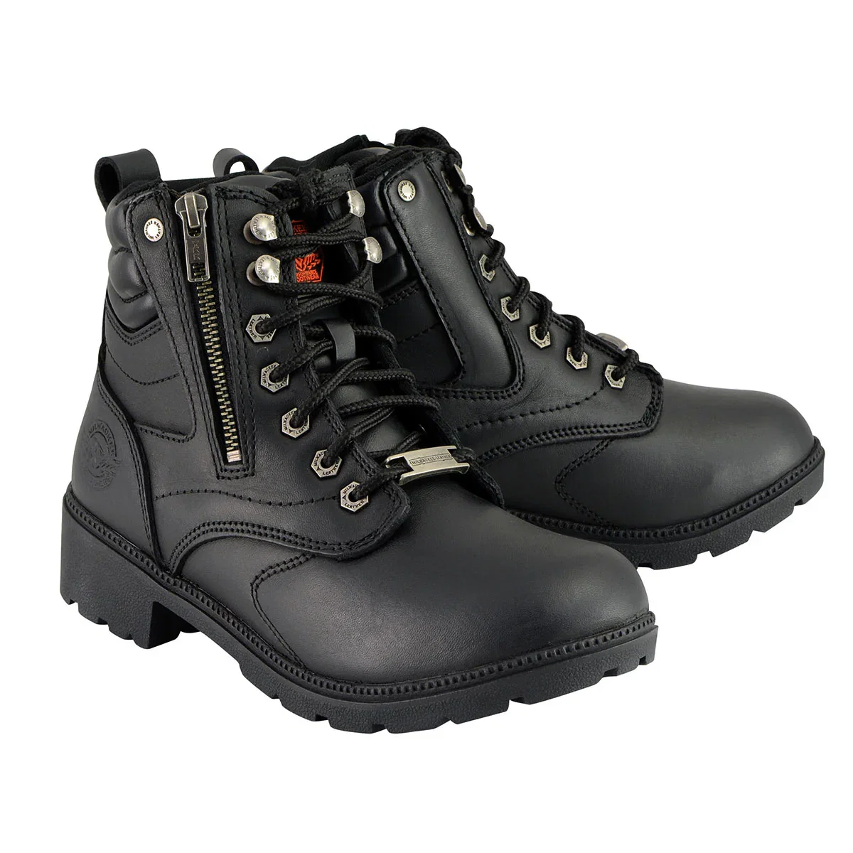 Image of Milwaukee Leather MBL9320W Women's Black Premium Leather Wide-Width Lace-Up Motorcycle Rider Boots