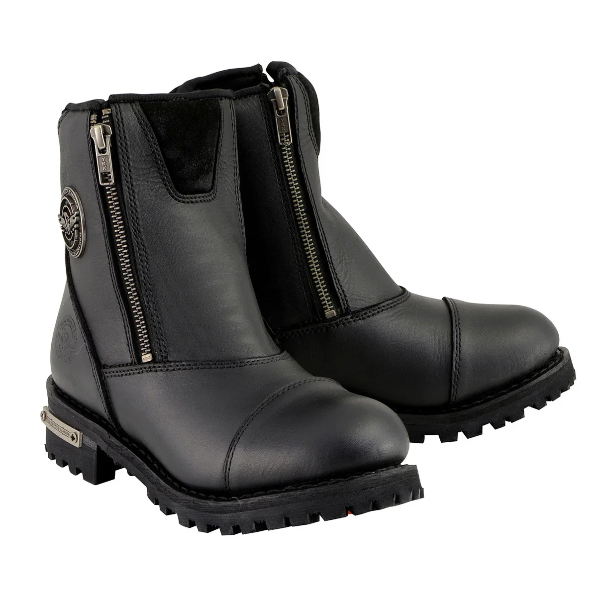 Image of Milwaukee Leather MBM102 Men's Black Smooth Double Sided Zipper Entry Motorcycle Leather Boots