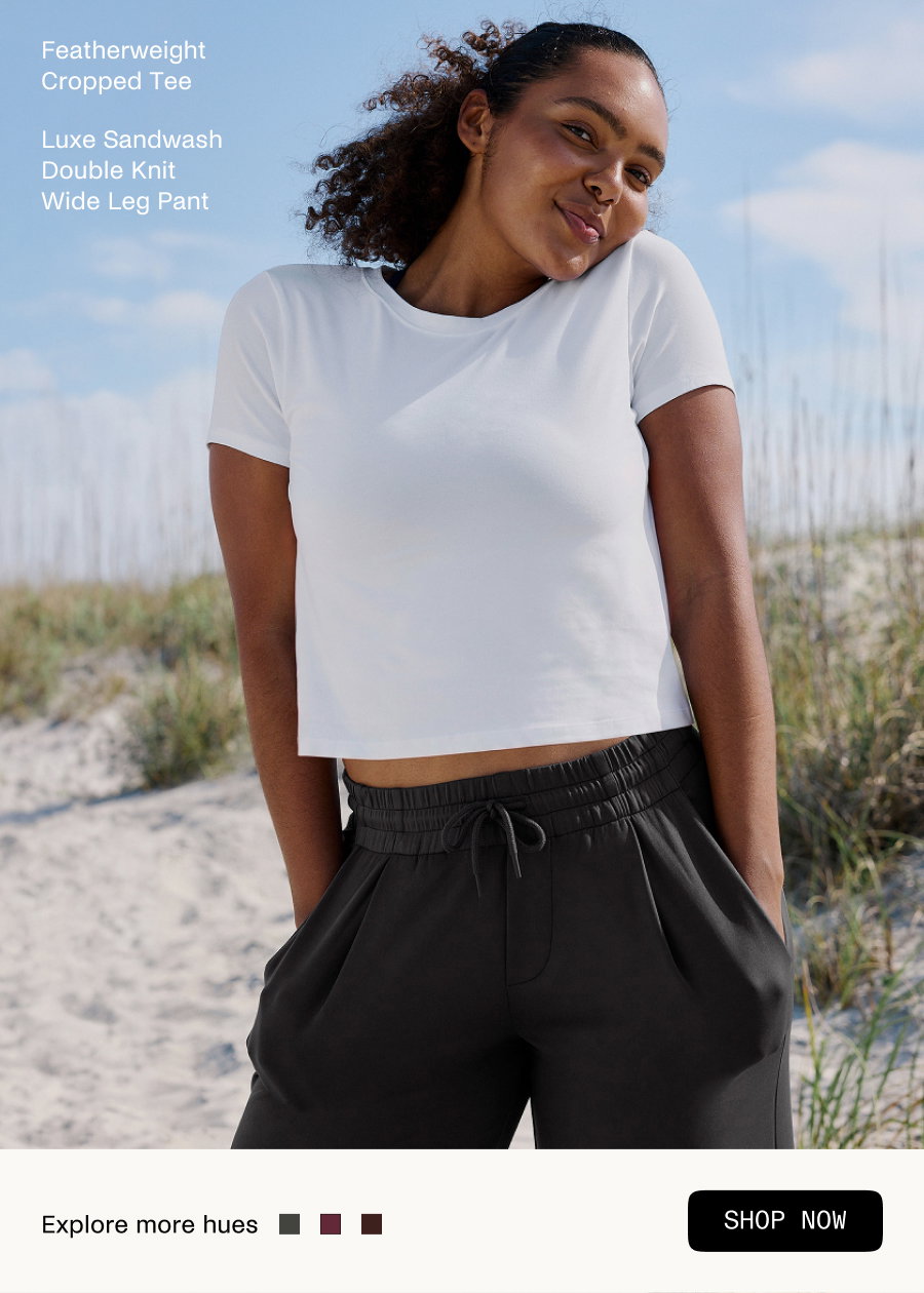 Featherweight Cropped Tee & Luxe Sandwash Double Knit Wide Leg Pant in Neutral Hues