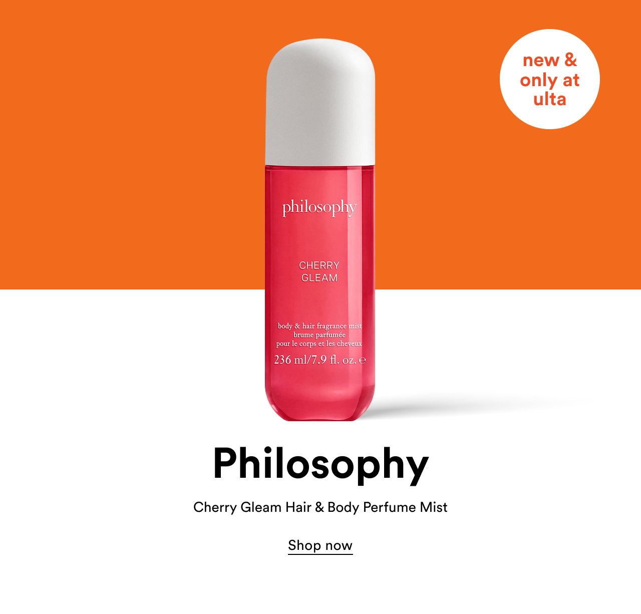 New & only at Ulta | Philosophy | Cherry Gleam Hair & Body Perfume Mist | Shop now