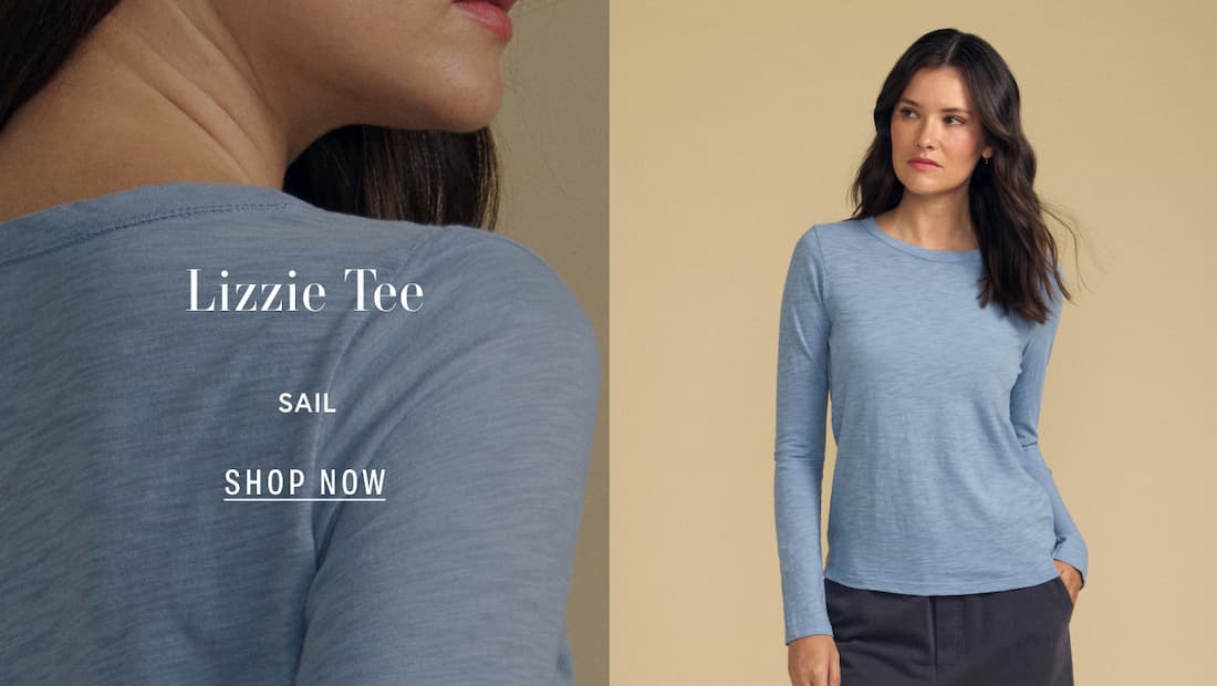 Image shows a model wearing the Lizzie Top in Sail.