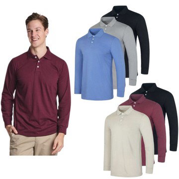 6-Pack Men's Cotton Jersey Long-Sleeve Polo Shirts