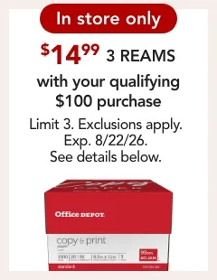 $14.99 3 ream paper with qualifying purchase