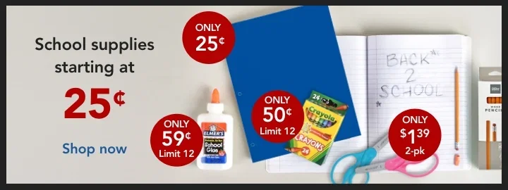 school supplies starting at $0.25