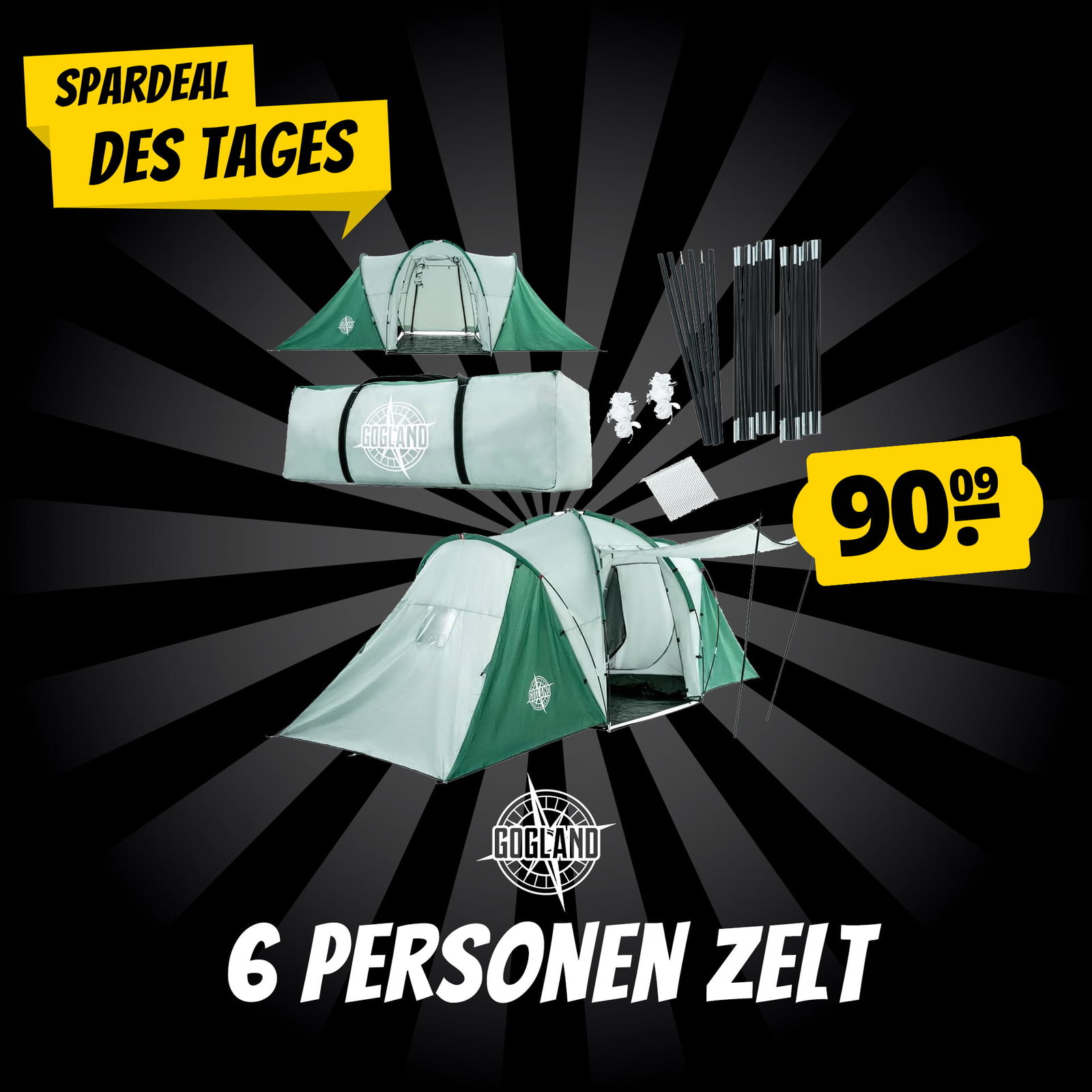 GOGLAND "Big Camping" Premium 6 Personen Zelt mit 2 Kabinen