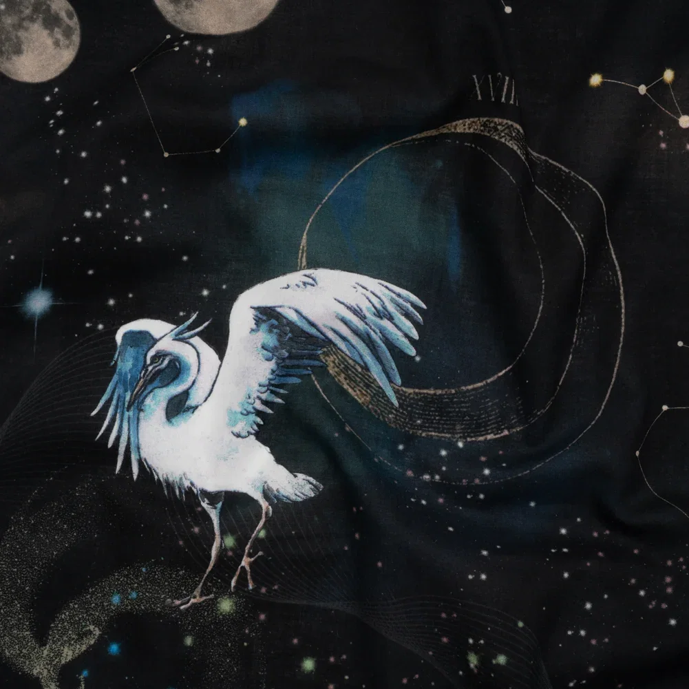 Image of Cotton Voile - Black Celestial Birds - Apollo's Disguise Print - Mood Exclusive Gaia Collection