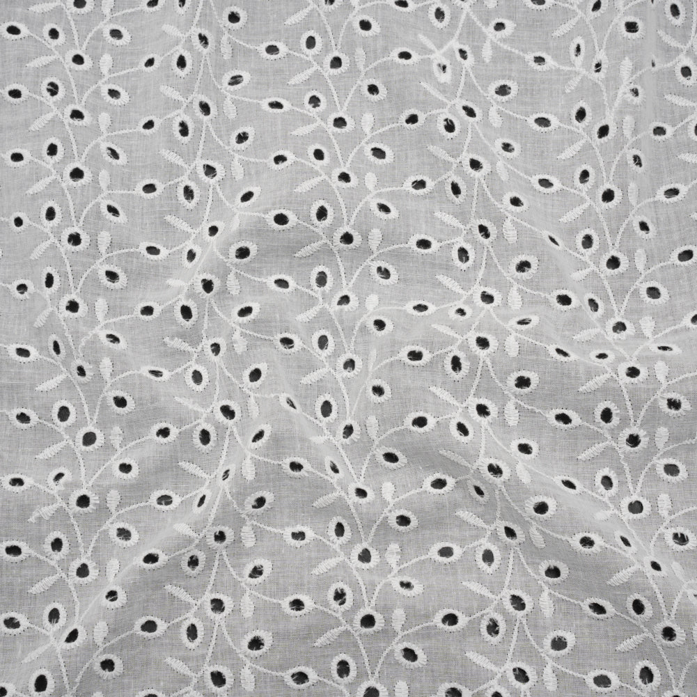 Image of Embroidered Eyelet Cotton Voile - White Leafy Vines - Naomi Collection