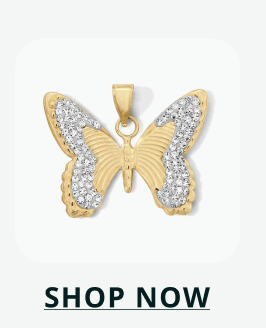 Detailed butterfly charm pendant with stone design. Click here to shop now