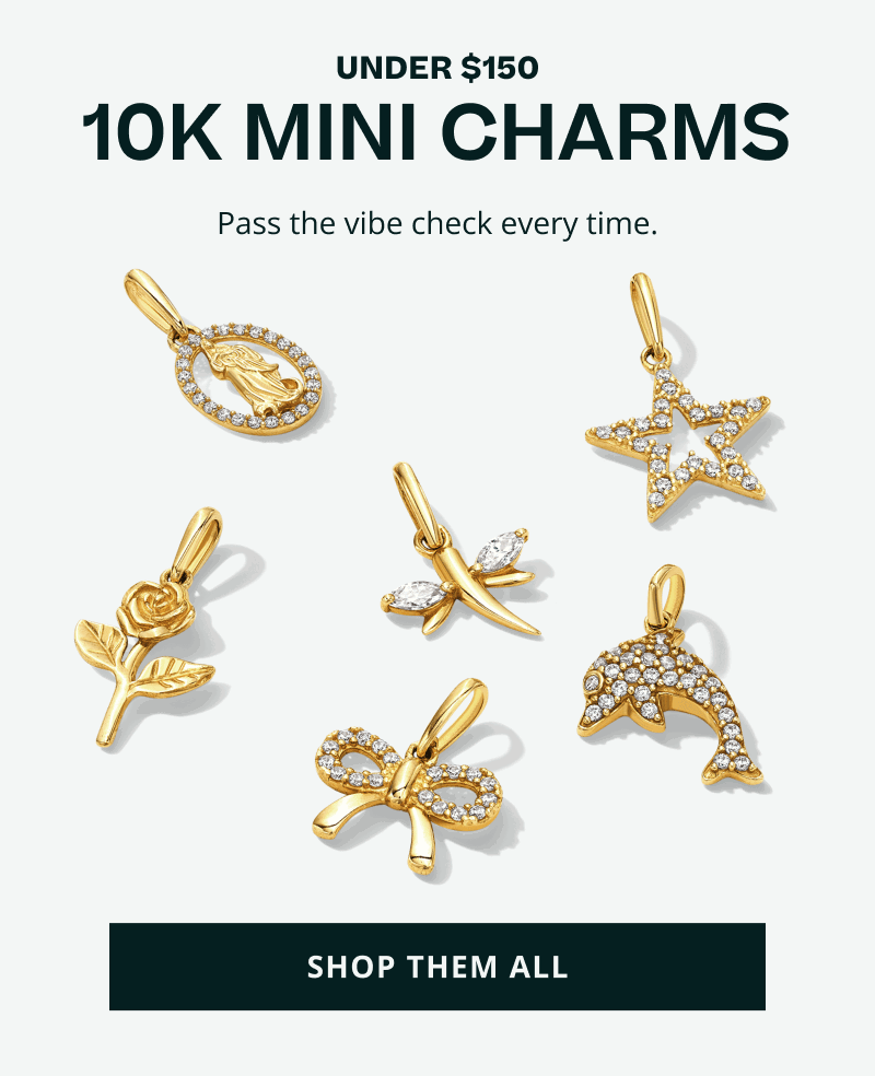 Multiple gold charms engraved with stones. Under $150 10K mini charms. Click here to shop them all