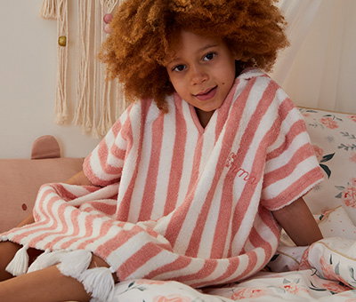 Poncho de bain enfant à rayures personnalisable - rose